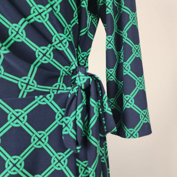 Chaps Navy & Green Faux Wrap Dress Size L - Picture 3 of 9